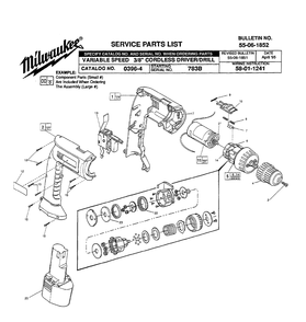 Fig-0 Diagram and Parts List for 0396-4 783B Milwaukee Cordless Drill