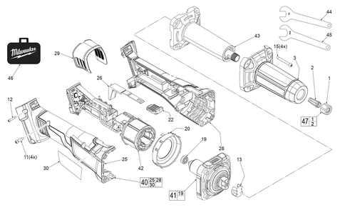 Fig-0 Diagram and Parts List for 2784-20 H58A Milwaukee Angle Grinder