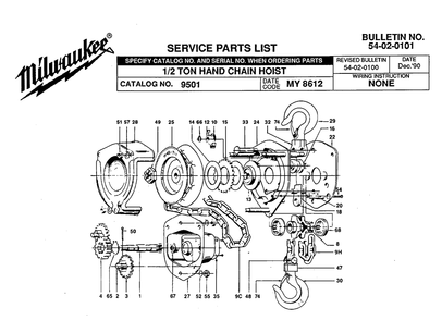 Part Location Diagram of 14-03-0010 Milwaukee Chain fastening bolt assembly