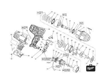 Cordless 18v 1/2-Inch Square Impact Wrench Diagram and Parts List for 2663-22 B80C Milwaukee Wrench