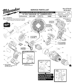 Fig-0 Diagram and Parts List for 2611-059 D40B Milwaukee Cordless Drill