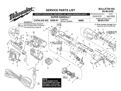 Fig-0 Diagram and Parts List for 6528-51 948D Milwaukee Saw