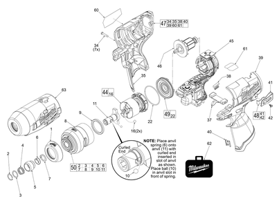 Fig-0 Diagram and Parts List for 2553-20 J10B Milwaukee Electric Drill