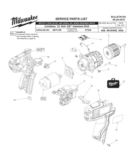 Fig-0 Diagram and Parts List for 2411-22 C72A Milwaukee Hammer Drill