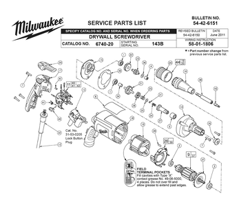 Fig-0 Diagram and Parts List for 6740-20 143B Milwaukee Electric Drill