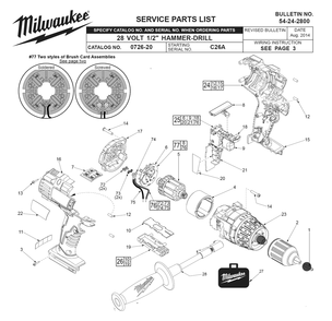 Fig-0 Diagram and Parts List for 0726-22 C26A Milwaukee Cordless Drill