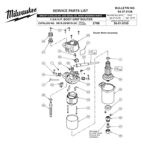 Fig-0 Diagram and Parts List for 5615-24 279B Milwaukee Router