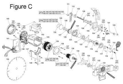 Fig-3 Diagram and Parts List for 2736-20 J35A Milwaukee Table Saw