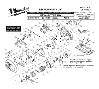Fig-0 Diagram and Parts List for 6370-21 A35C Milwaukee Saw