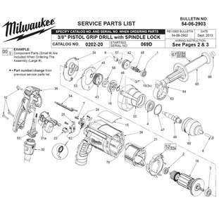 Fig-0 Diagram and Parts List for 0202-20 069D Milwaukee Electric Drill