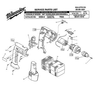 Fig-0 Diagram and Parts List for 0394-4 765A Milwaukee Cordless Drill