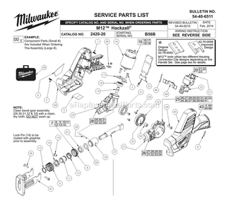 Page A Diagram and Parts List for 2420-20 B56B Milwaukee Circular Saw