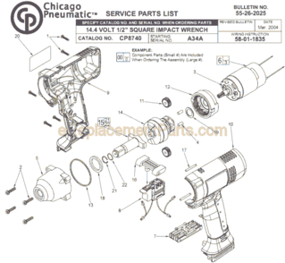 Page A Diagram and Parts List for CP8740 SER 9086-68 Milwaukee Impact Driver