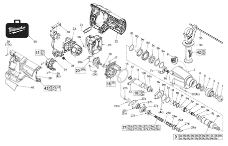Fig-0 Diagram and Parts List for 2713-20 H19B Milwaukee Hammer Drill