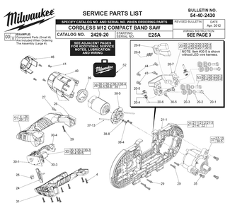 Fig-0 Diagram and Parts List for 2429-21XC E25A Milwaukee Saw
