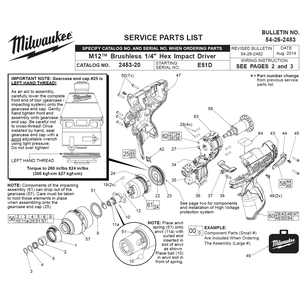 Fig-0 Diagram and Parts List for 2453-22 E51D Milwaukee Impact Driver