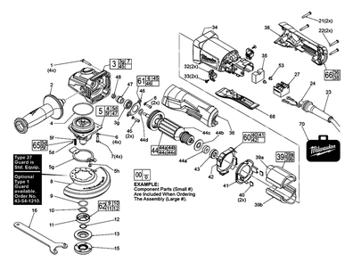 Fig-0 Diagram and Parts List for 6141-31 H39C Milwaukee Angle Grinder