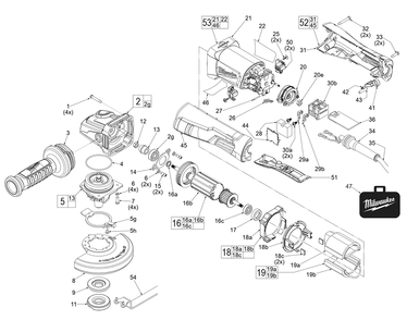 Fig-0 Diagram and Parts List for 6143-31 K01A Milwaukee Angle Grinder