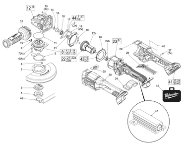 Fig-0 Diagram and Parts List for 2980-20 K02A Milwaukee Angle Grinder