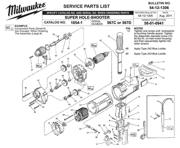 Fig-0 Diagram and Parts List for 1854-1 567C Milwaukee Electric Drill