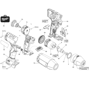 Part Location Diagram of 44-66-0028 Milwaukee Rear Case Assembly