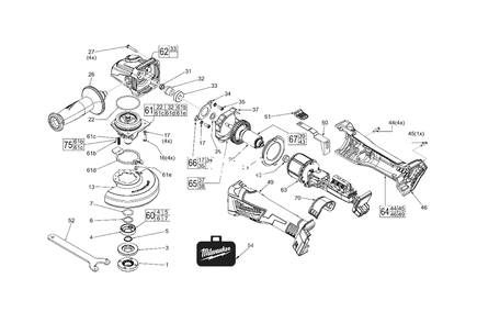 M18 Fuel Angle Grinder With Slide Switch And Lock-On Diagram and Parts List for 2781-22HD F32D Milwaukee Angle Grinder