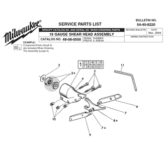 Fig-0 Diagram and Parts List for 48-08-0500  Milwaukee Nibbler & Shears
