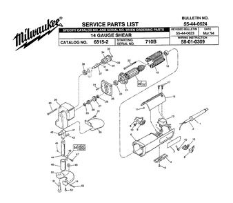 Fig-0 Diagram and Parts List for 6815-2 710B Milwaukee Nibbler & Shears