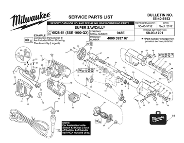 Fig-0 Diagram and Parts List for 6528-51 948E Milwaukee Saw
