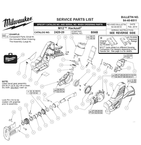 Fig-0 Diagram and Parts List for 2420-22 B56B Milwaukee Saw
