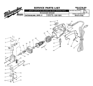 Fig-0 Diagram and Parts List for 6800-2 220-1001 Milwaukee Nibbler & Shears