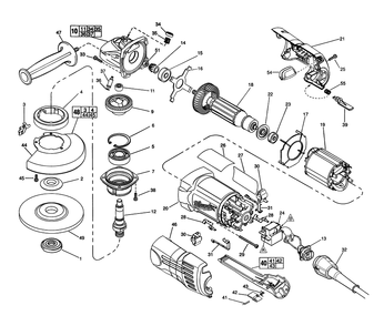 Fig-0 Diagram and Parts List for 6153-50 906A Milwaukee Angle Grinder