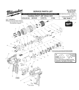 Fig-0 Diagram and Parts List for 2410-22 C10A Milwaukee Cordless Drill
