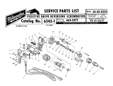 Fig-0 Diagram and Parts List for 6543-3 469-5977 Milwaukee Electric Drill