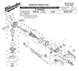 Fig-0 Diagram and Parts List for 6090-50 A14B Milwaukee Angle Grinder