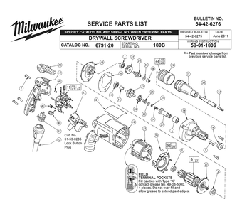 Fig-0 Diagram and Parts List for 6791-20 180B Milwaukee Electric Drill
