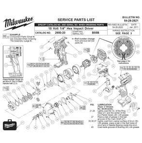 Fig-0 Diagram and Parts List for 2650-22 B55B Milwaukee Impact Driver