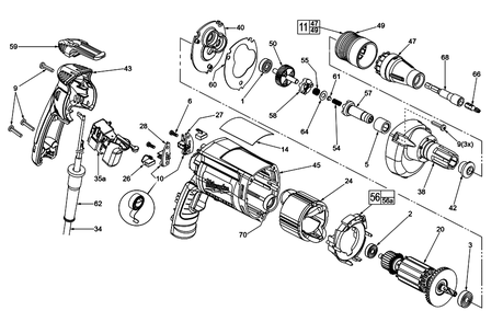 Fig-0 Diagram and Parts List for 6742-59B E35D Milwaukee Electric Drill