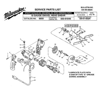 Fig-0 Diagram and Parts List for 6850 550-91849 Milwaukee Nibbler & Shears