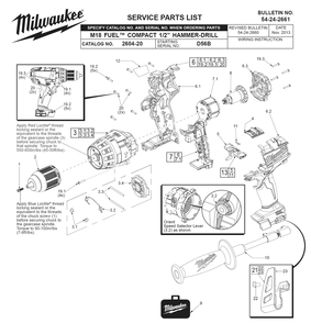 Fig-0 Diagram and Parts List for 2604-22 D56B Milwaukee Cordless Drill