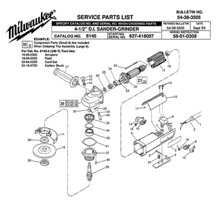 Fig-0 Diagram and Parts List for 6145-2 627-418057 Milwaukee Angle Grinder