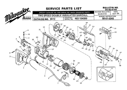 Part Location Diagram of 28-50-6200 Milwaukee Motor housing