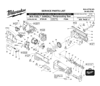Fig-0 Diagram and Parts List for 2720-22 F39A Milwaukee Saw