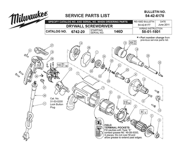 Fig-0 Diagram and Parts List for 6742-20 146D Milwaukee Electric Drill
