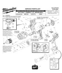 Fig-0 Diagram and Parts List for 2603-20 D55C Milwaukee Cordless Drill