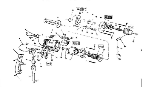 Unit Diagram and Parts List for 0234-1 TYPE K Milwaukee Electric Drill