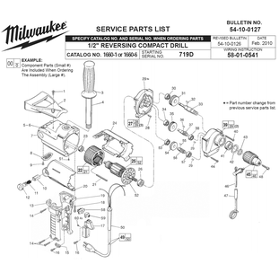 Fig-0 Diagram and Parts List for 1660-6 719D Milwaukee Electric Drill