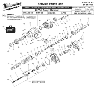 Fig-0 Diagram and Parts List for 0756-20 A74C Milwaukee Hammer Drill