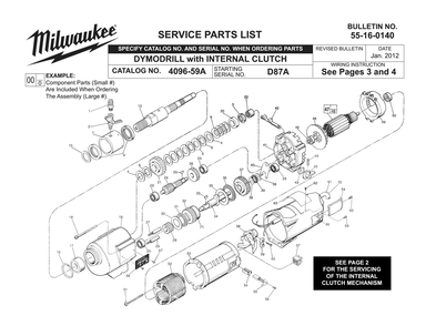 Fig-0 Diagram and Parts List for 4096-59A D87A Milwaukee Drill