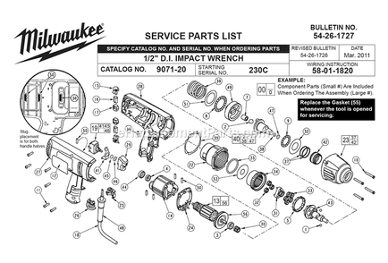 Page A Diagram and Parts List for 9071-20 230C Milwaukee Wrench